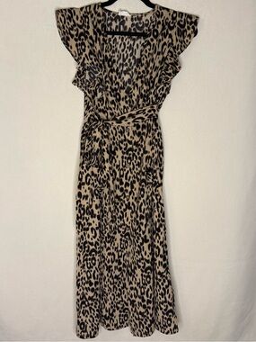 Sienna Sky Leopard-Print Wrap Midi Dress in Beige & Black
